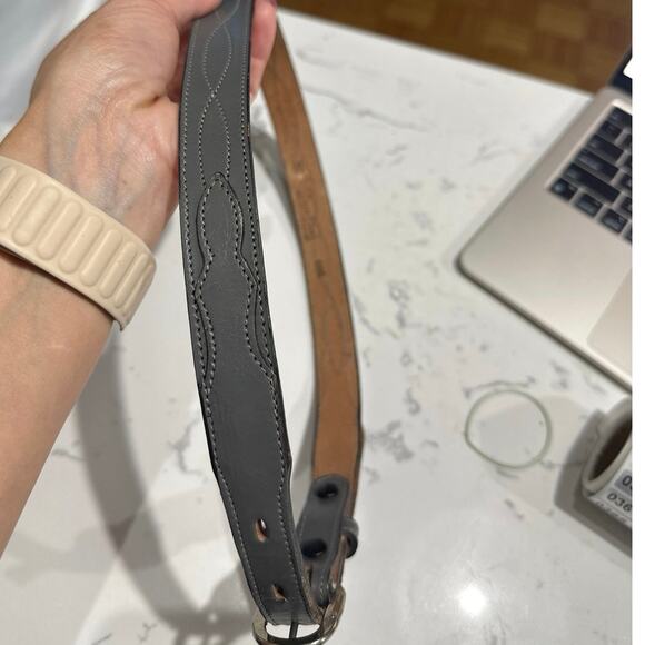 Dundee Vintage Gray Leather Chainstitch Western Belt, EUC - Picture 2 of 4